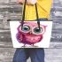 Cute pink owl with big eyes leather tote bag