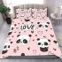 Cute pink pattern with hearts pandas and the word love bedding set