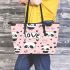 Cute pink pattern with hearts pandas and the word love leather Chic Stylish Tote Bag & Women Totes: Perfect Gift for Girlfriend | Crossbody, Purse, Handbag