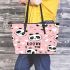 Cute pink pattern with hearts pandas and the word love leather tote bag