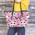 Cute pink pattern with hearts pandas and the word love leather Chic Stylish Tote Bag & Women Totes: Perfect Gift for Girlfriend | Crossbody, Purse, Handbag