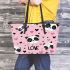 Cute pink wallpaper with hearts leather tote bag