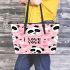 Cute pink wallpaper with hearts panda i love you leather tote bag
