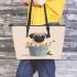 Cute pug dog inside a flower bucket leather tote bag