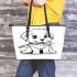 Cute puppy playing with a stick coloring page for kids leather tote bag