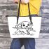 Cute puppy playing with a stick coloring page for kids leather tote bag