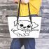 Cute puppy playing with a stick coloring page for kids leather tote bag