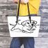 Cute puppy running with its tail up leather tote bag