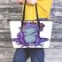 Cute purple frog wearing crown with blue skin color leaather tote bag