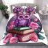 Cute purple owl sitting on top of books surrounded bedding set