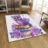 Cute purple owl sitting on top of books surrounded by pink roses area rugs carpet