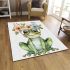 Cute watercolor cartoon frog with glasses and flowers area rugs carpet