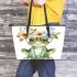 Cute watercolor cartoon frog with glasses and flowers leaather tote bag