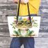 Cute watercolor cartoon frog with glasses and flowers leaather tote bag