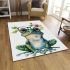 Cute watercolor cartoon frog with glasses and flowers area rugs carpet