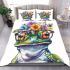 Cute watercolor cartoon frog with glasses and flowers bedding set