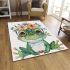 Cute watercolor cartoon frog with glasses and flowers area rugs carpet