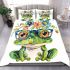 Cute watercolor cartoon frog with glasses and flowers on its head bedding set