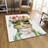 Cute watercolor frog with glasses and flowers on its head area rugs carpet