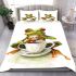 Cute watercolor green frog drinking coffee bedding set