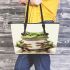 Cute watercolor green frog drinking coffee leaather tote bag