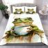 Cute watercolor green frog drinking coffee bedding set