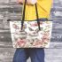 Cute white bunnies with pink flowers leather tote bag