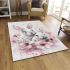 Cute white bunnies with pink flowers area rugs carpet