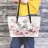 Cute white bunnies with pink flowers leather tote bag