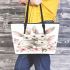 Cute white bunnies with pink flowers leather tote bag