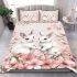 Cute white bunnies with pink flowers bedding set