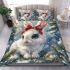 Cute white bunny with big blue eyes bedding set