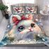 Cute white bunny with big blue eyes bedding set