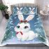 Cute white bunny with blue eyes and pink ears bedding set