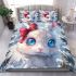 Cute white bunny with blue eyes and pink ears bedding set