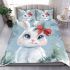 Cute white bunny with blue eyes and pink ears bedding set