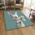 Cute white rabbit holding daisies area rugs carpet