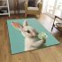 Cute white rabbit holding daisies area rugs carpet