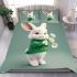 Cute white rabbit holding daisies bedding set