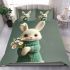 Cute white rabbit holding daisies bedding set