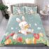 Cute white rabbit sitting on the swing bedding set