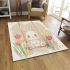 Cute white rabbit sitting on the swing area rugs carpet