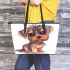 Cute yorkshire terrier dog cartoon leather tote bag