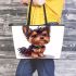 Cute yorkshire terrier in the style of digital cartoon leather tote bag