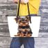 Cute yorkshire terrier puppy in the style of clipart leather tote bag