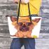 Cute yorkshire terrier wearing summer leather tote bag