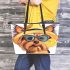 Cute yorkshire terrier wearing summer leather tote bag