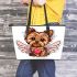 Cute yorkshire terrier with angel wings and heart leather tote bag