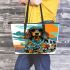 Dachshund with sunglasses leather tote bag