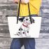 Dalmatian puppy cartoon character leather tote bag